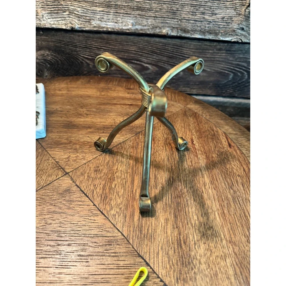 Vintage Brass Tripod Candle Holders  3Pair Brutalist Wire Wrapped Taper Stick